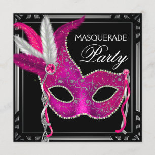 Invitation Soirée de Mascarade Rose Chaud Noir