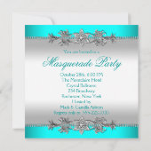 Invitation Soirée de Mascarade Turquoise Bleu Argenté (Dos)