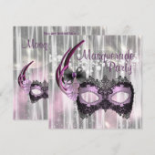 Invitation Soirée de Mascarade Violet Noir (Devant / Derrière)