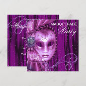 Invitation Soirée de Mascarade Violet Noir (Devant / Derrière)