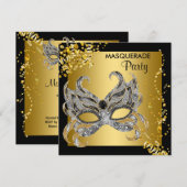 Invitation Soirée de Masque Élégante Argent et Or (Devant / Derrière)