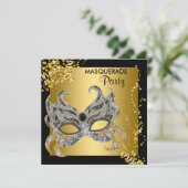 Invitation Soirée de Masque Élégante Argent et Or (Debout devant)