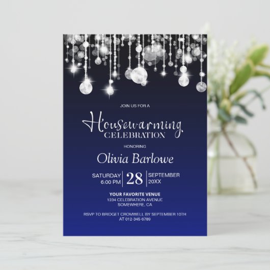 Invitation Soirée de ménage bleu élégant (Debout devant)