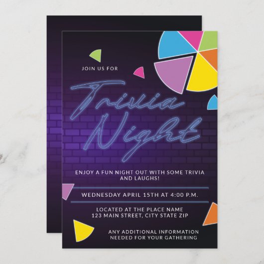 Invitation Soirée de Neon Trivia (Devant / Derrière)