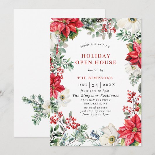 Invitation Soirée de Noël à la Maison ouverte Elégante Poinse (Devant / Derrière)