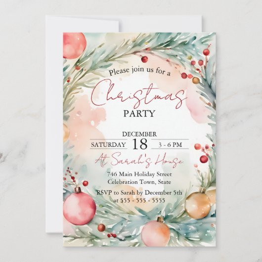 Invitation Soirée de Noël à l'aquarelle (Devant)