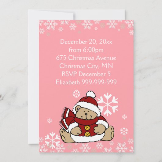 Invitation Soirée de Noël à l'ours en peluche (Dos)