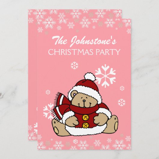 Invitation Soirée de Noël à l'ours en peluche (Devant / Derrière)