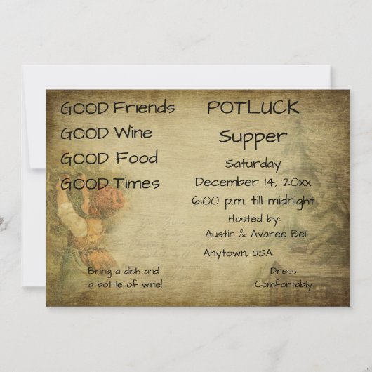 Invitation Soirée de Noël à potluck (Devant)