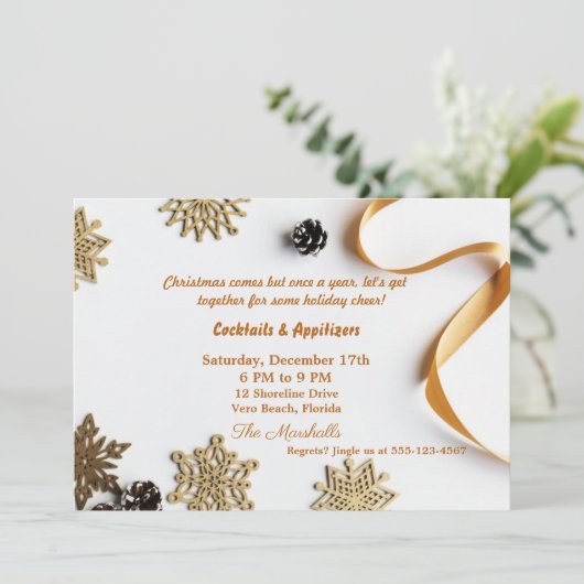 Invitation Soirée de Noël à thème doré (Debout devant)
