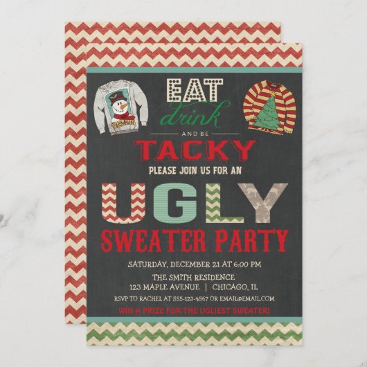 Invitation Soirée de Noël affreuse, manger un verre délirant (Devant / Derrière)