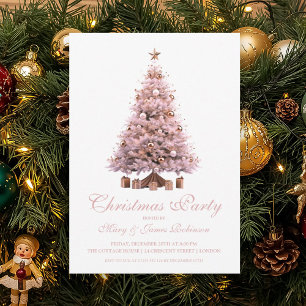 Invitation Soirée de Noël Arbre de Noël Rose élégant