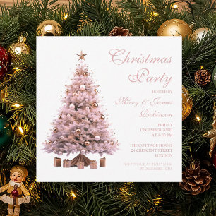 Invitation Soirée de Noël Arbre de Noël Rose élégant