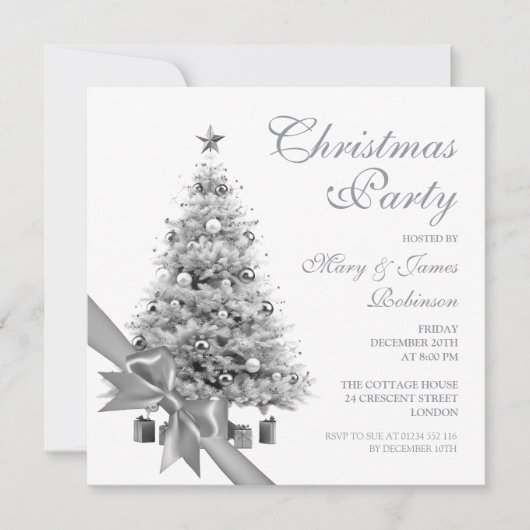 Invitation Soirée de Noël Arbre et Bow (Devant)