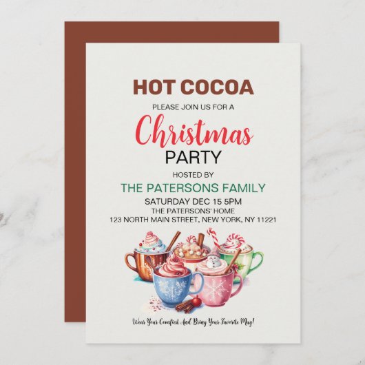 Invitation Soirée de Noël au chocolat chaud (Devant / Derrière)