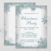 Invitation Soirée de Noël au flocon de neige bleu sarcelle él (Devant / Derrière)