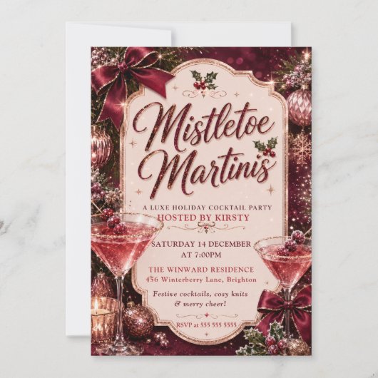 Invitation Soirée de Noël au Gui et aux Martinis (Devant)