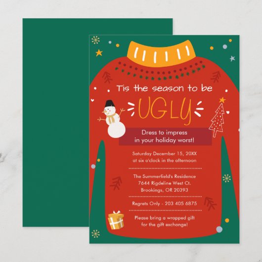 Invitation Soirée de Noël au pull moche moderne (Devant / Derrière)