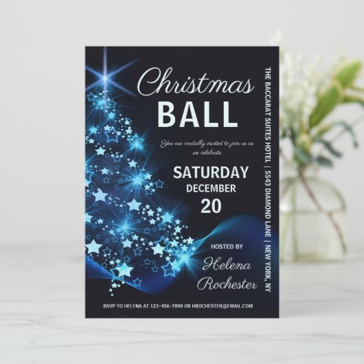 Invitation Soirée de Noël Ball Blue Tree (Debout devant)