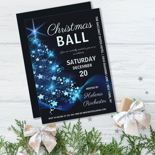 Invitation Soirée de Noël Ball Blue Tree
