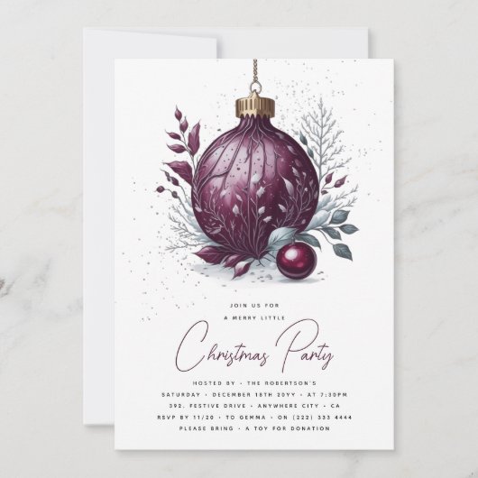 Invitation Soirée de Noël Bauble Botanique (Devant)