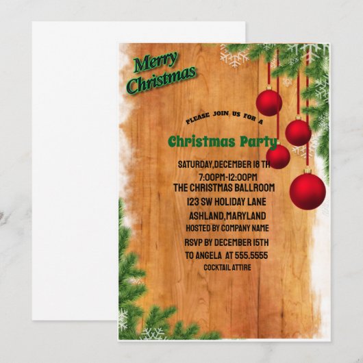 Invitation Soirée de Noël Bauble vert orange (Devant / Derrière)