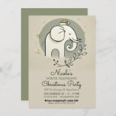 Invitation Soirée de Noël Beige Vert Or Blanc Eléphant (Devant / Derrière)