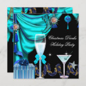 Invitation Soirée de Noël Bleu Blanc Boissons (Devant / Derrière)