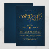 Invitation Soirée de Noël Bleu et Or (Devant / Derrière)