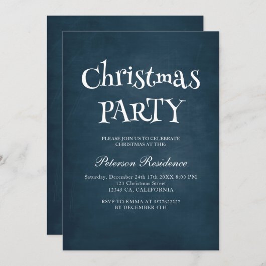 Invitation Soirée de Noël bleu minimaliste (Devant / Derrière)