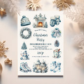 Invitation Soirée de Noël bleu rustique