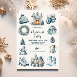 Invitation Soirée de Noël bleu rustique