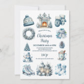 Invitation Soirée de Noël bleu rustique (Devant)