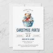 Invitation Soirée de Noël Bleue Ours (Devant)