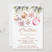 Invitation Soirée de Noël boho aquarelle métallique (Devant)