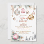 Invitation Soirée de Noël boho aquarelle métallique (Devant)