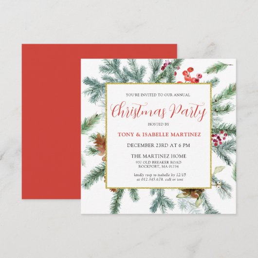 Invitation Soirée de Noël botanique d'hiver rustique (Devant / Derrière)