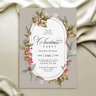 Invitation Soirée de Noël botanique Elegant Holly et Berry