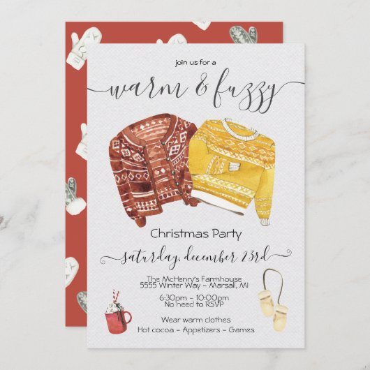 Invitation Soirée de Noël Chaud et Fuzzy (Devant / Derrière)