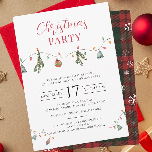Invitation Soirée de Noël Chic Boho Plaid