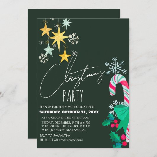 Invitation Soirée de Noël chic moderne élégant (Devant / Derrière)