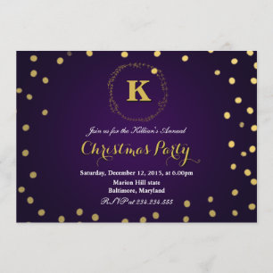 Invitation Soirée de Noël Confetti en or violet