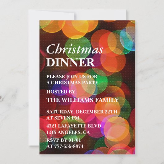 Invitation Soirée de Noël Confetti scintillant pour dîner (Devant)