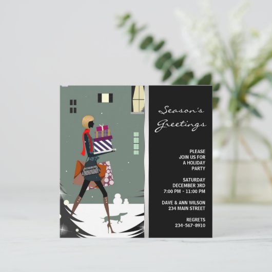 Invitation Soirée de Noël Cosmopolite Noir Vert (Debout devant)