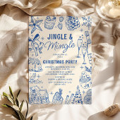 Invitation Soirée de Noël Cosy Blue Doodle