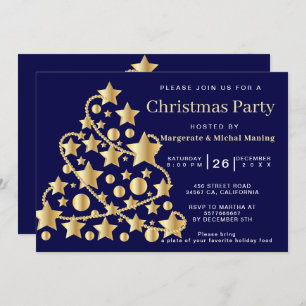 Invitation Soirée de Noël dans l'arbre traditionnel doré