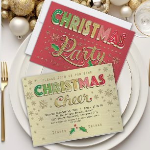 Invitation Soirée de Noël de la typographie rouge d'or