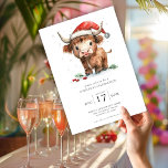 Invitation Soirée de Noël de la vache à la belle Highland<br><div class="desc">Soirée de Noël de la vache Highland. Disponible numériquement et imprimé. La gentillesse festive,  avec ce design amusant avec une douce vache des montagnes dans son chapeau de Santa.</div>
