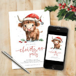Invitation Soirée de Noël de la vache de Père Noël Highland<br><div class="desc">Soirée de Noël de la vache de Père Noël Highland. Disponible numériquement et imprimé. La gentillesse festive,  avec ce design amusant avec une douce vache des montagnes dans son chapeau de Santa. La fête de Noël est dans un scénario moderne. Personnalisez facilement le reste du texte à vos détails.</div>