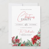 Invitation Soirée de Noël de l'aquarelle de Poinsettia (Devant)